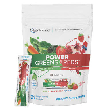 NuMedica Power Greens + Reds Kiwi Strawberry Singles 21 Packets