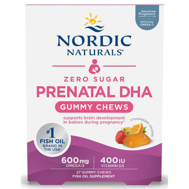 Nordic Naturals Prenatal DHA Zero Sugar 27 gummy chews strawberry orange flavor