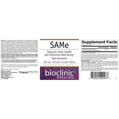 Bioclinic Naturals SAMe 30 Enteric Coated Tablets