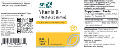 SFI Health B12 liquid (Methylcobalamin) 1,000 mcg 1 oz.