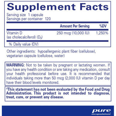 Pure Encapsulations Vitamin D3 250 mcg (10,000 IU) 120c