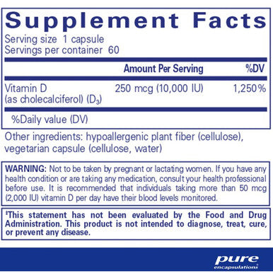 Pure Encapsulations Vitamin D3 250 mcg (10,000 IU) 60c