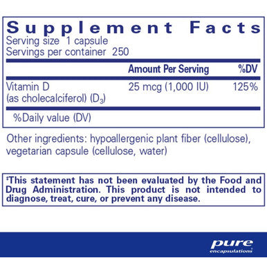 Pure Encapsulations Vitamin D3 25 mcg (1,000 IU) 250c