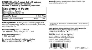 SFI Health Vitamin D3 1,000 IU 100c