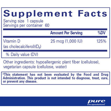 Pure Encapsulations Vitamin D3 25 mcg (1,000 IU) 120c