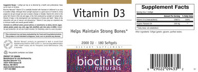 Bioclinic Naturals Vitamin D3 2000 IU 180 softgels