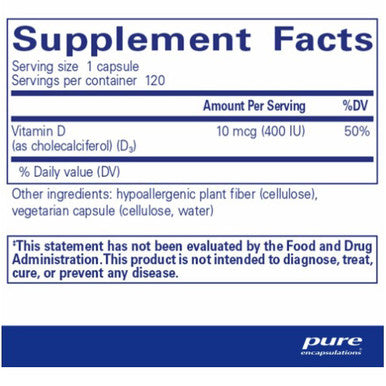 Pure Encapsulations Vitamin D3 10 mcg (400 IU) 120c