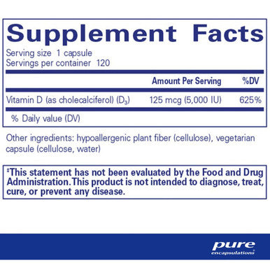 Pure Encapsulations Vitamin D3 125 mcg (5,000 IU) 120c