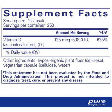 Pure Encapsulations Vitamin D3 125 mcg (5,000 IU) 250c