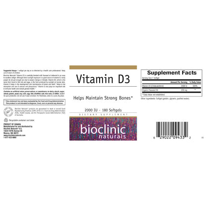 Bioclinic Naturals Vitamin D3 2000 IU 180 softgels